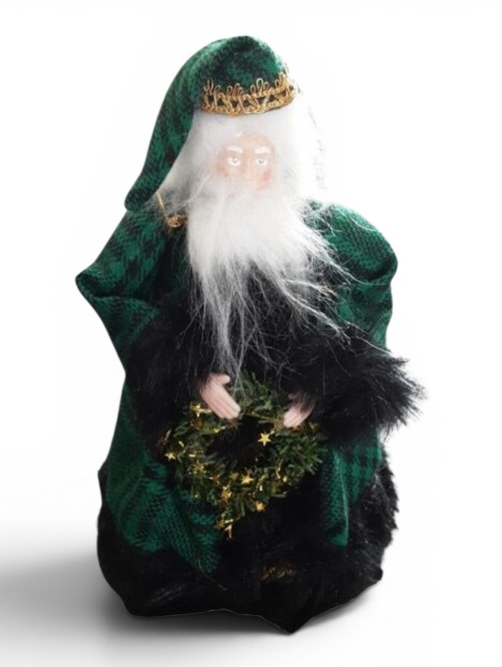 Vintage Saint Nicholas Figure Green Plaid with Wreath & Sack of …